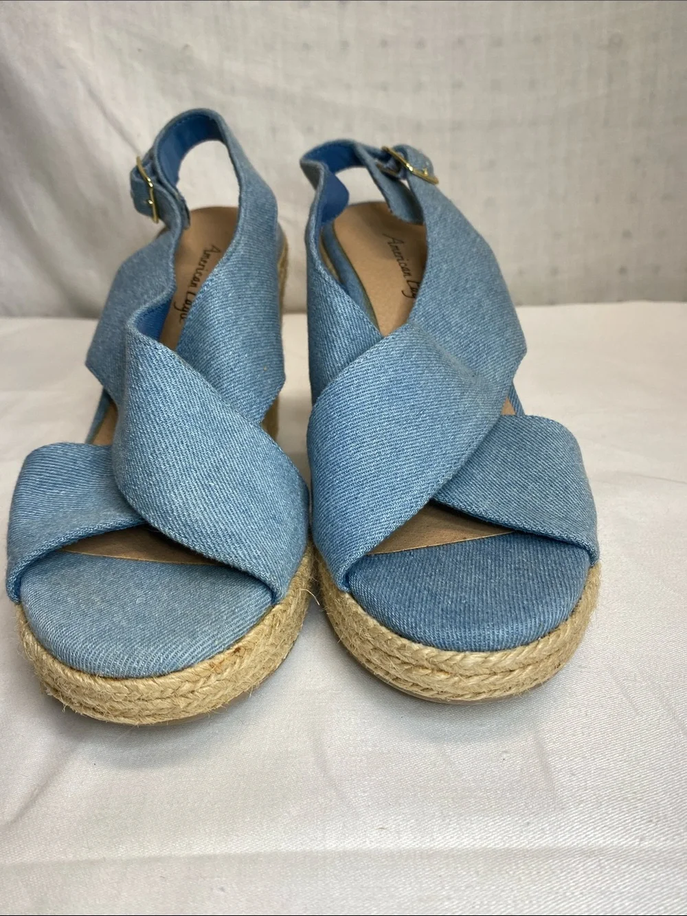 American Eagle Outfitters Denim Blue Espadrille Wedge Sandals Size 7.5